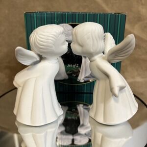 VTG Giftco "Kissing Angels" Bisque Porcelain Figurines, Set Of 2, with Label/box